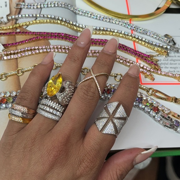 Deb Sterling Silver Cross Shield Ring - Pave Crystal Statement Jewelry” - Picture 2 of 3